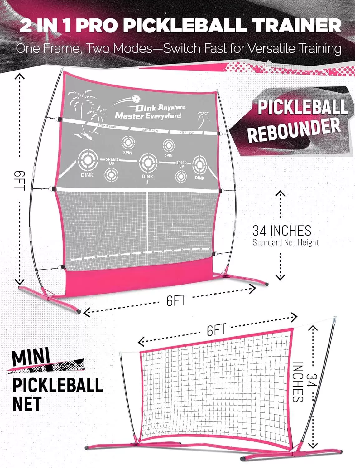 6*6FT 2-in-1 Pickleball-Rebounder-Netz