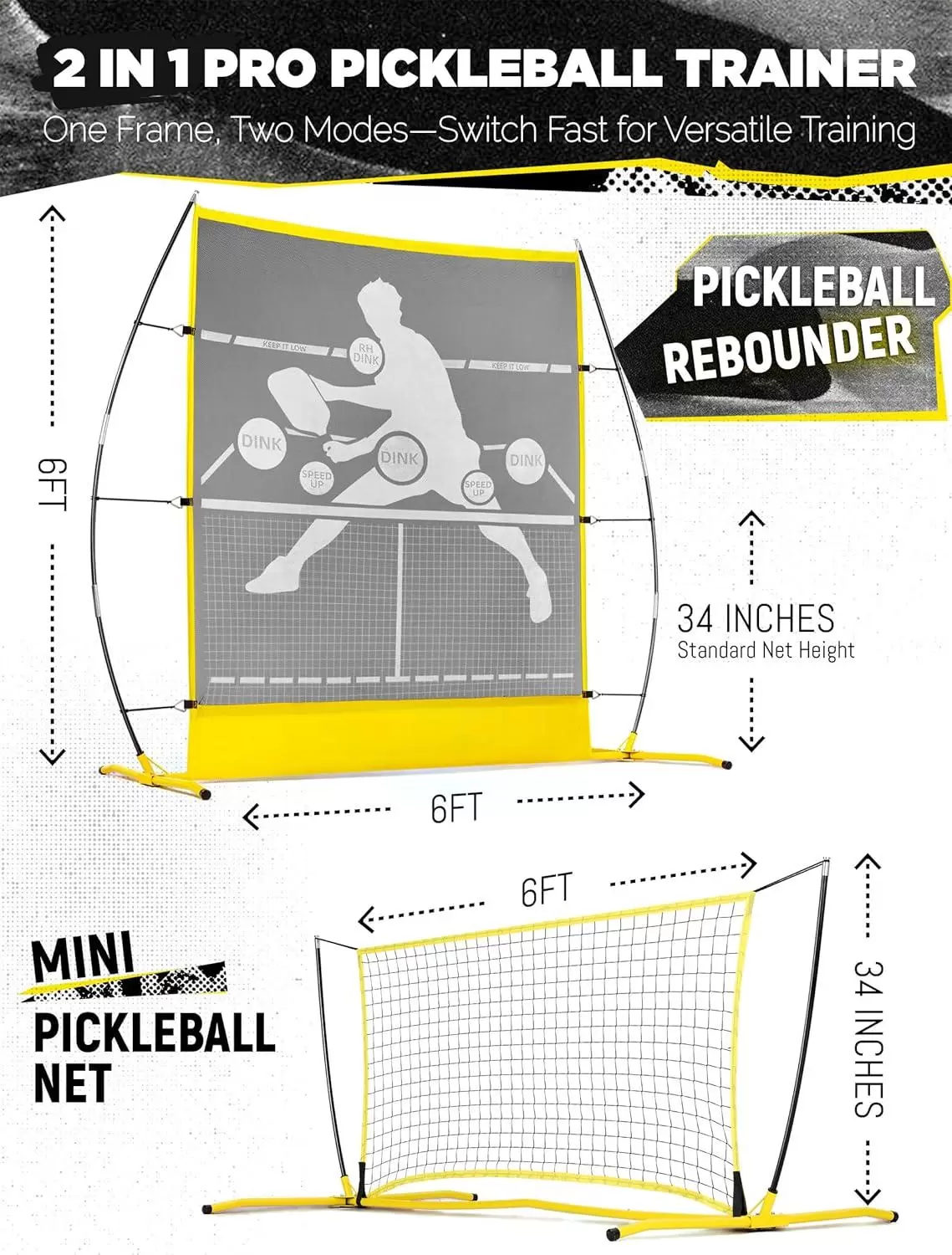 6*6FT 2-in-1 Pickleball-Rebounder-Netz