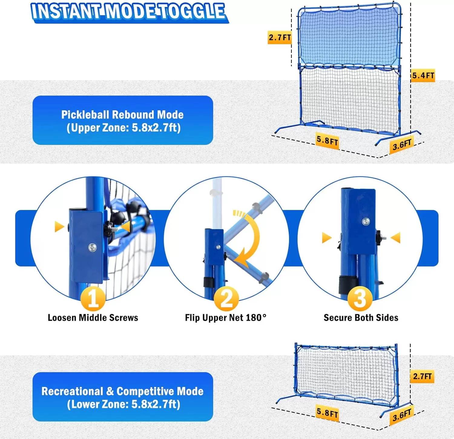 5,8 x 5,4 Fu&szlig; 2-in-1 Stahlrohr-Pickleball