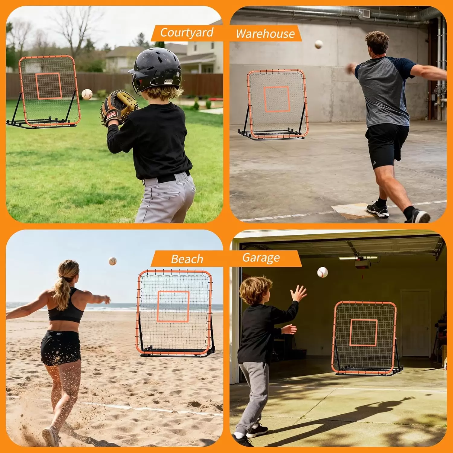 Multisport-R&uuml;ckprallnetz mit einstellbarem Winkel